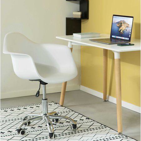 Fabulaxe Mid-Century Modern Style Adjustable Swivel Plastic Shell Molded Office Task Chair w/ Rolling Wheels, White Set of 4 QI003751.WT.4